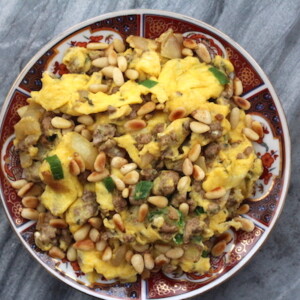 Scrambled Eggs with Lamb and Pine Nuts