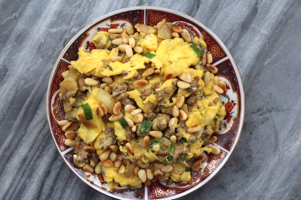 Scrambled Eggs with Lamb and Pine Nuts