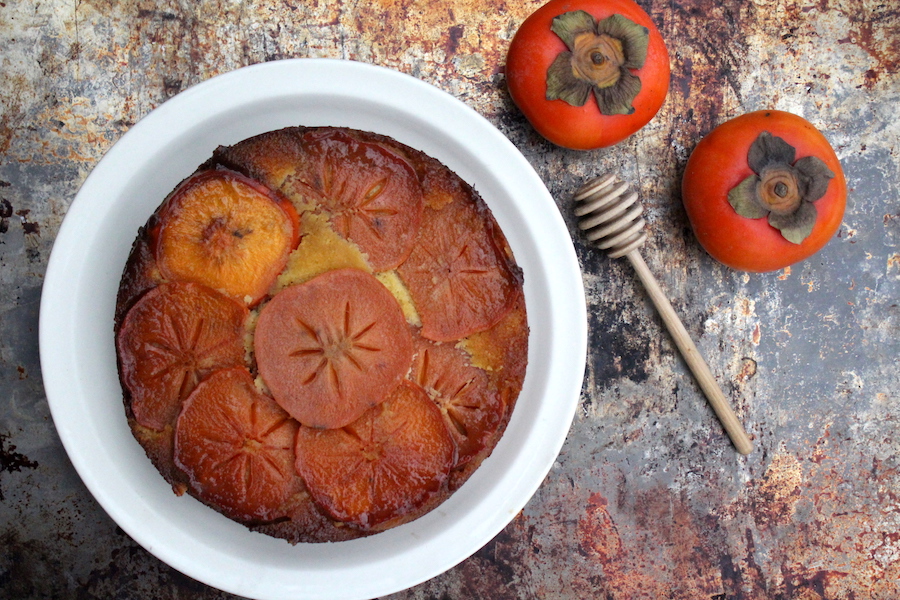 Persimmon Upside Down Cake (Grain-Free & Honey Sweetened)