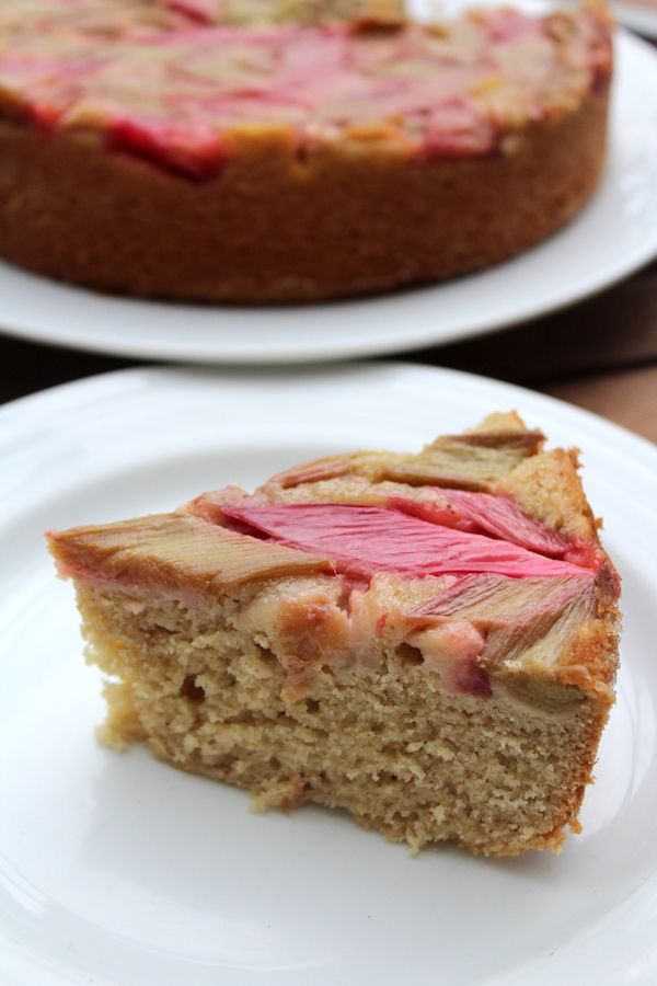 Slice of Rhubarb Upside Down Cake