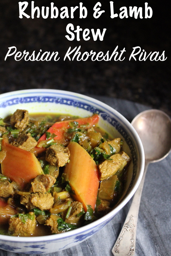 Persian Rhubarb and Lamb Stew (Khoresht Rivas) is a wonderfully traditional savory rhubarb recipe. The tart flavor of rhubarb plays well against tender lamb, and this rhubarb soup is generously seasoned with green parsley and a bit of mint.