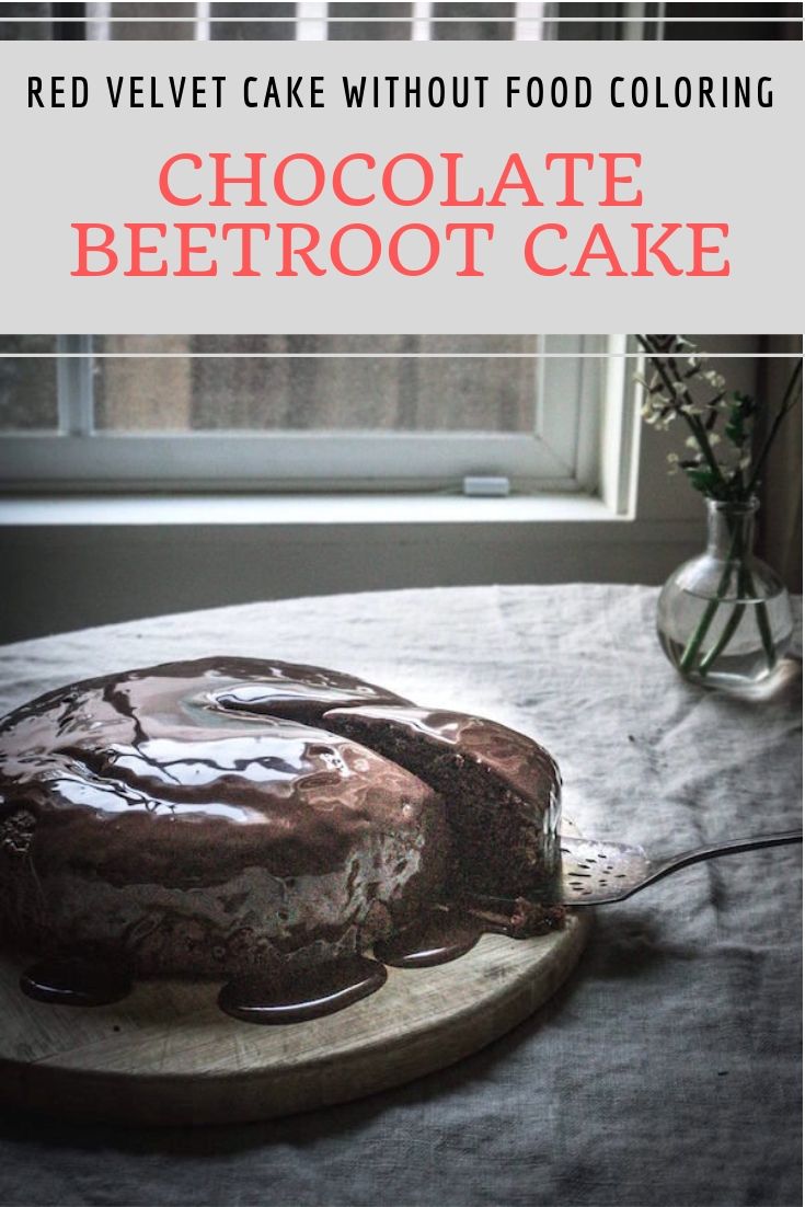 Chocolate Beetroot Cake (Red Velvet Cake without Food Coloring) ~ A chocolate beetroot cake is incredibly moist and delicious.  With subtle hints of red in a dark chocolate background, adding beets is the perfect way to make a Red Velvet cake without food coloring.  The beets add color and keep the cake wonderfully moist, but you won't taste them at all.