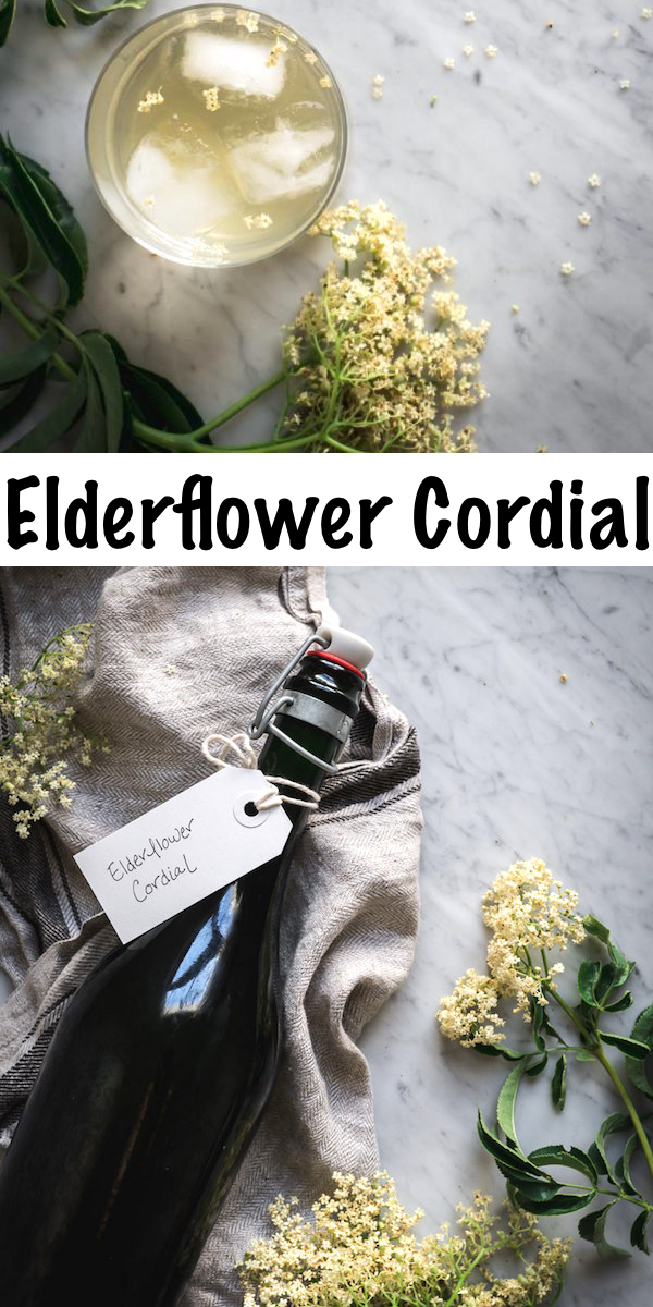 Homemade Elderflower Cordial ~ Learn how to make your own batch of elderflower cordial with this easy recipe! Perfect to add to sparkling water or mix into a cocktail to savor the sweetness of summer. Such a fun way to use elderflowers, and it can be made with or without alcohol.