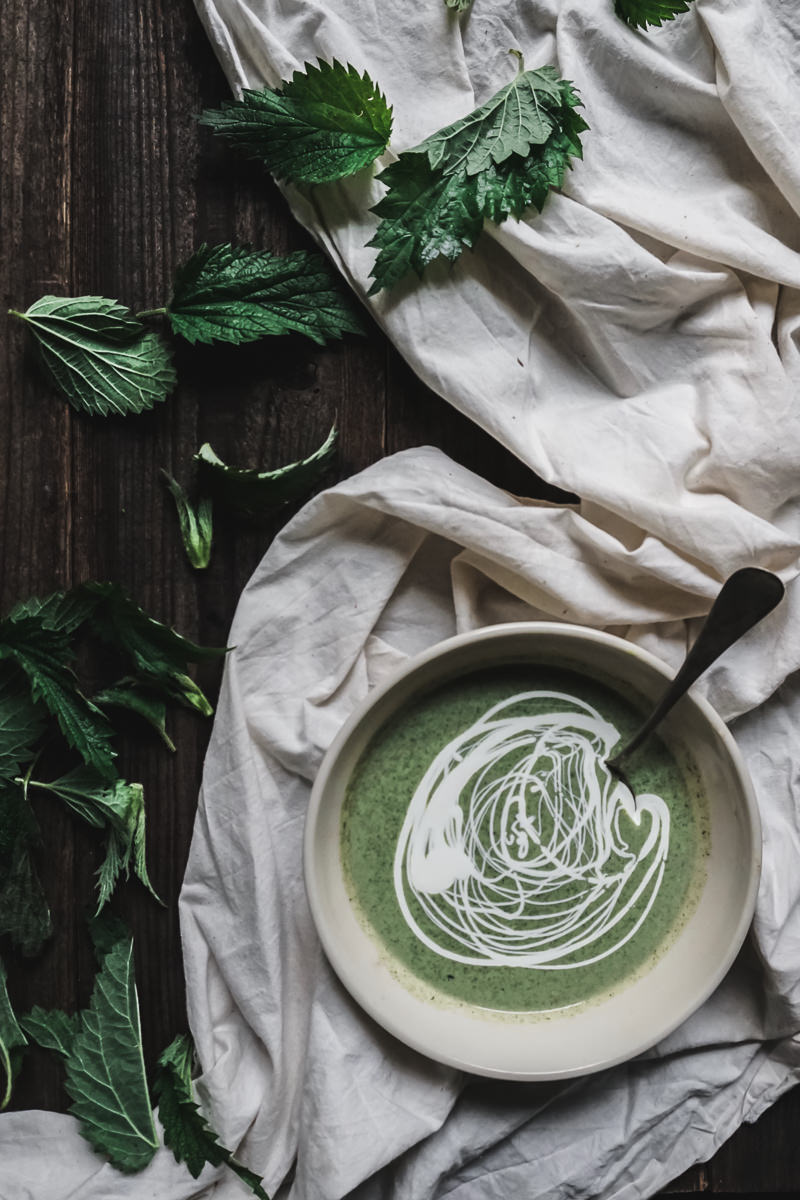 Potato, Leek and Nettle Soup with a Drizzle of crème fraîche