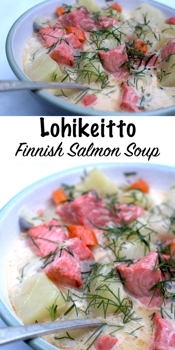 Lohikeitto ~ Finnish Salmon Soup ~ This simple finnish salmon soup comes together with just a few ingredients. Looking for an easy salmon recipe? This traditional finnish specialty is sure to please. #nordic #nordicfood #traditionalfood #salmonrecipes #salmon