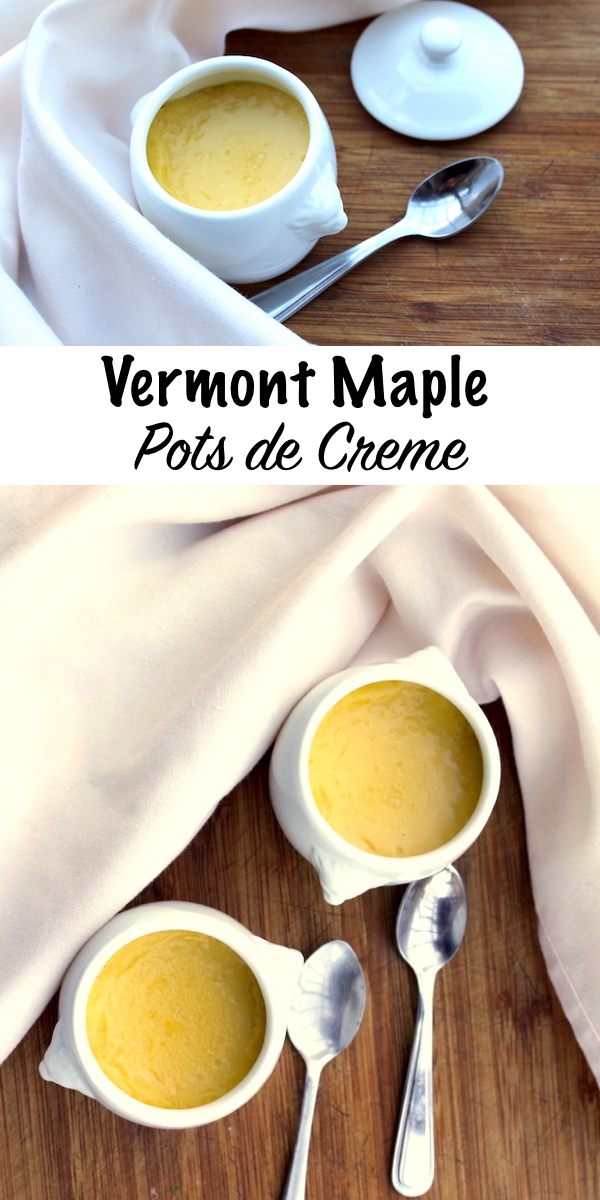 Maple Pots de Creme ~ These luscious maple custards are the perfect creamy dessert to showcase fresh maple. Looking for recipes using maple syrup? I've got you covered! #maple #custard 