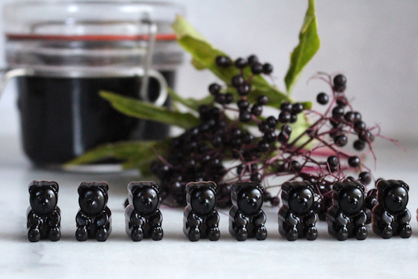 Homemade Elderberry Gummies made from elderberry syrup with raw honey.