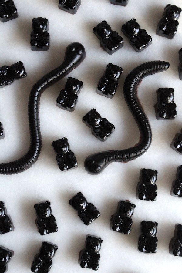 Homemade elderberry gummies in two shapes