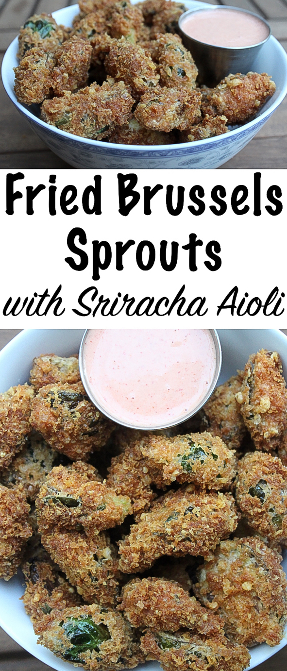 Parmesan & Panko Fried Brussels Sprouts Recipe #brusselssprouts #brusselsprouts #brusselssproutsrecipes #sriracha #aioli #recipes #friedfood