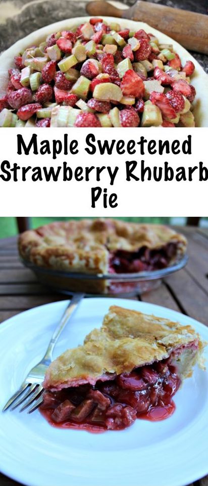 Maple Sweetened Strawberry Rhubarb Pie Recipe #pie #pierecipes #maplesyrup #naturalsweetener #strawberrypie #rhubarbpie #strawberryrhubarb #strawberryrecipe #rhubarbrecipes