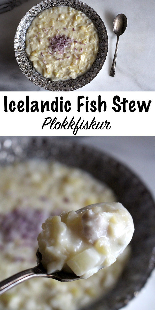 Icelandic Fish Stew ~ Plokkfiskur is a traditional Icelandic dish made from fish, potatoes, onion and bechamel sauce.  The result is thick and creamy comfort food that's popular with locals and tourists alike. #nordicfood #iceland #fishrecipes