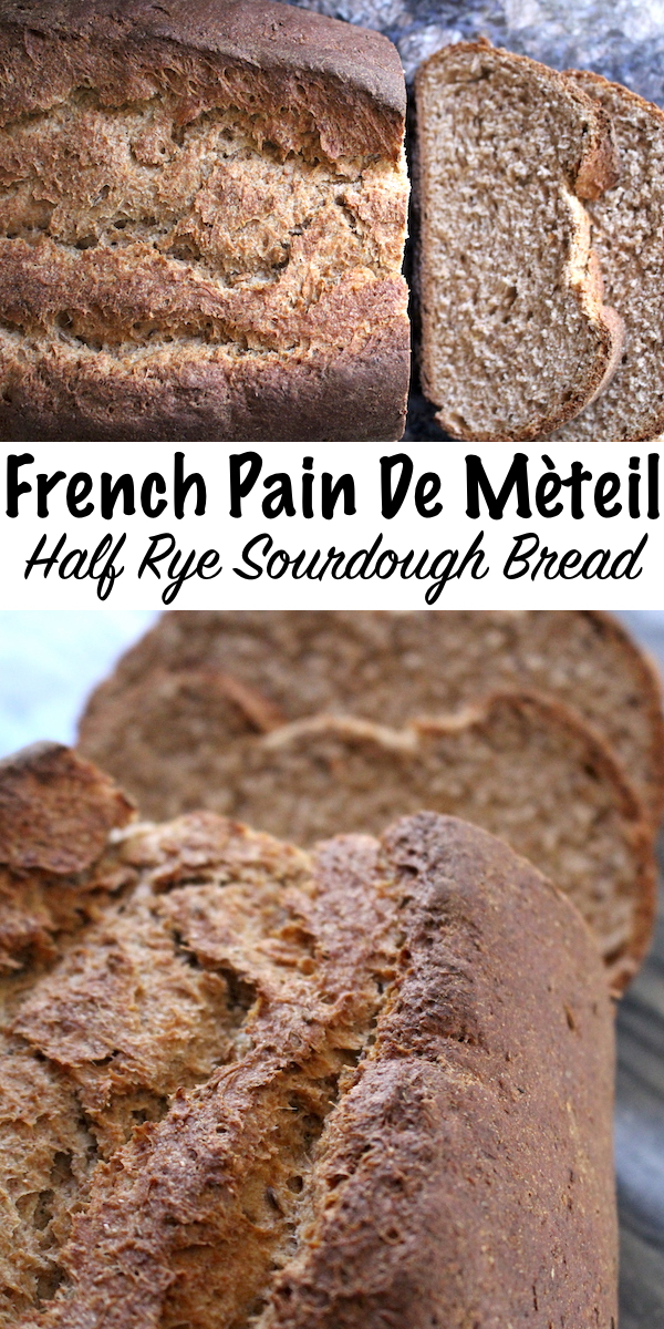 French Pain de Méteil ~ Half rye sourdough bread made with a rye sourdough starter and wheat soaker. This bread has about 45% rye flour, just enough to add wonderful flavor but not too much so this loaf still has wonderful springy texture. #sourdough #bread #recipe #rye #realfood #baking