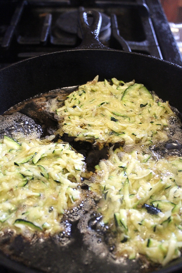 Frying zucchini latkes