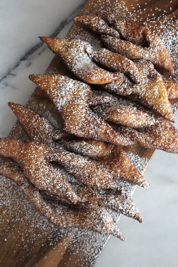 Tray of Icelandic Donuts (Kleinur) Dusted with Powdered Sugar