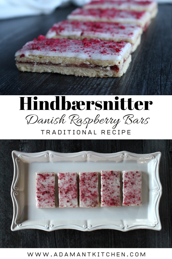 Hindbærsnitter (Danish Raspberry Bars) ~ These traditional danish cookies have raspberry jam sandwiched between layers of shortcrust pastry. A thick white frosting dusted with sprinkles (or freeze dried raspberries) makes them look like homemade pop tarts, but they're so much better! #danish #danishfood #nordicfood 