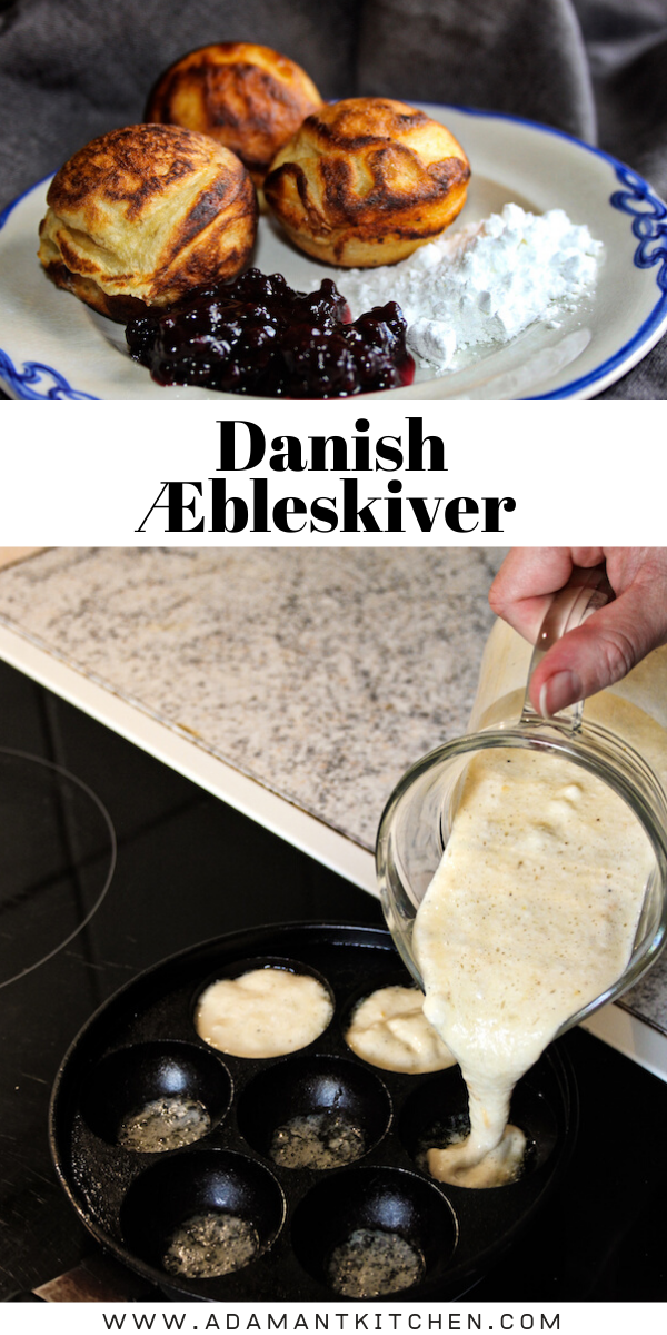 Danish Æbleskiver ~ Aebleskiver are a Danish delicacy traditionally eaten at Christmas time. It’s a small round cake made on a special cake pan and served with powdered sugar and jam.
