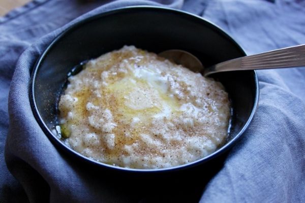 Risengrød served with butter and cinnamon sugar