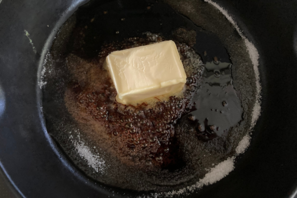 Butter added to melted sugar