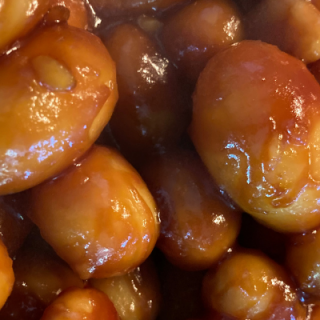 Fully browned potatoes with a thick caramel coating