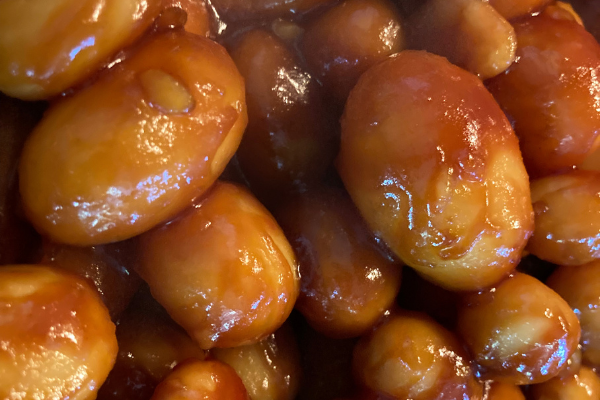 Fully browned potatoes with a thick caramel coating