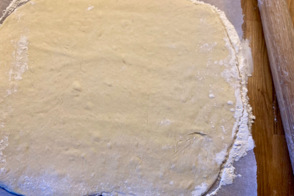 Kanelsnegle dough rolled out and ready for the filling